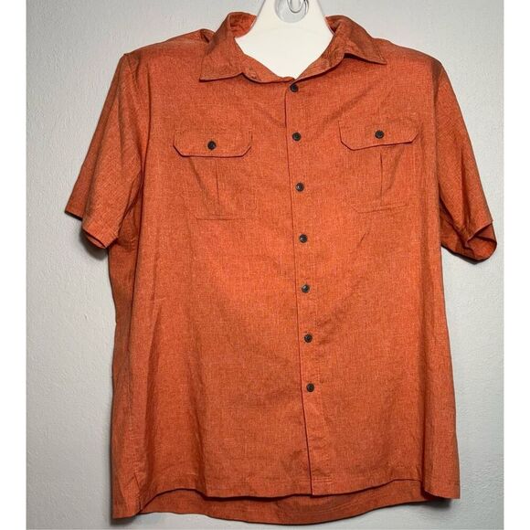 Men's short sleeve Orange VENTED BUTTON UP POCKETS QUICK DRY Camp shirt SZ XL - Picture 3 of 10